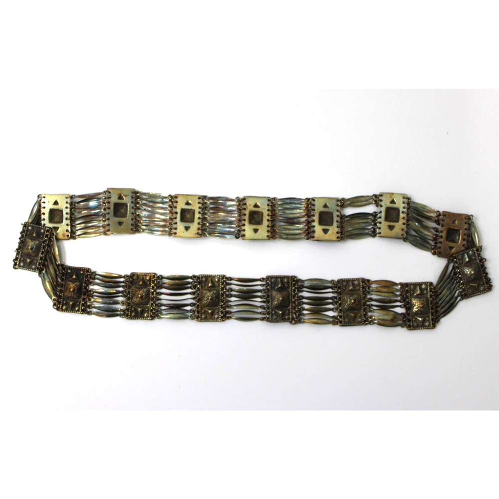 Vintage Mexican Silver Panel Link Belt 117g SILV MEXICO Mid Century 27"